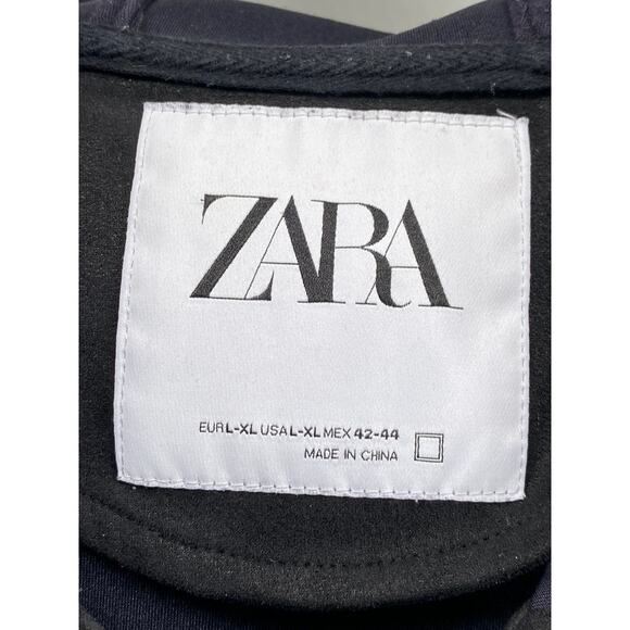 ZARA Men's Black Faux-Suede Pullover Half-Zip Long Sleeve Hooded Sweater SZ L-XL - Picture 10 of 12